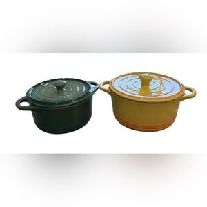 NWOT (2) Parini flameproof ceramic yellow and green casserole pots